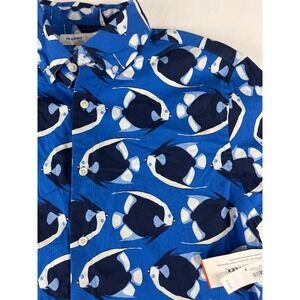 Old Navy Mens Button Down Shirt Short Sleeve Blue Fish Print Slim Fit M